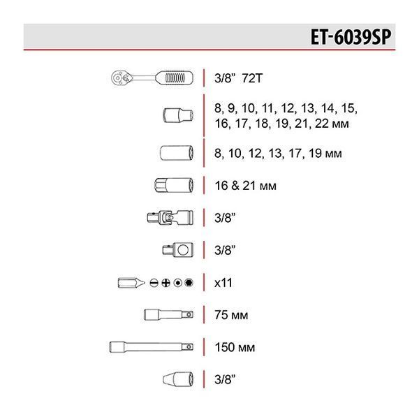 Набір інструментів 3/8", 39 од. INTERTOOL ET-6039SP ET-6039SP фото