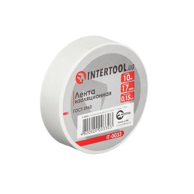 Стрічка ізоляційна, 17 мм * 10 м * 0.15 мм, біла INTERTOOL IT-0033 IT-0033 фото