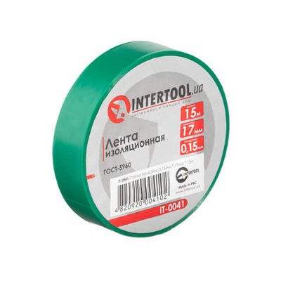 Стрічка ізоляційна, 17 мм * 15 м * 0.15 мм, зелена INTERTOOL IT-0041 IT-0041 фото