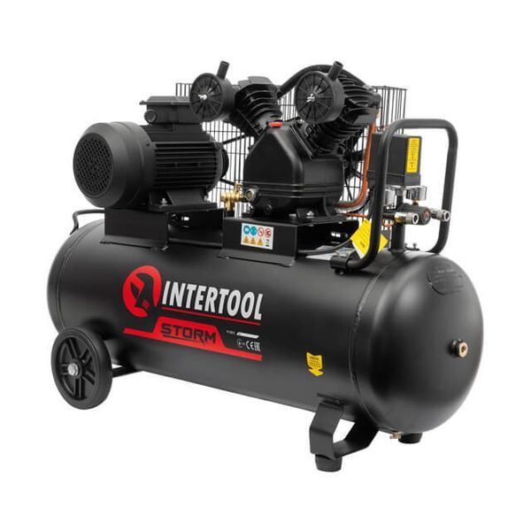 Компресор 100 л,&nbsp;3 кВт, 380 В, 10 aтм, 500 л/хв.,&nbsp;2 циліндри INTERTOOL PT-0013 PT-0013 фото
