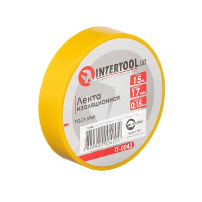 Стрічка ізоляційна, 17 мм * 15 м * 0.15 мм, жовта INTERTOOL IT-0042 IT-0042 фото