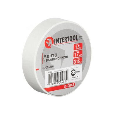 Стрічка ізоляційна, 17 мм * 15 м * 0.15 мм, біла INTERTOOL IT-0043 IT-0043 фото