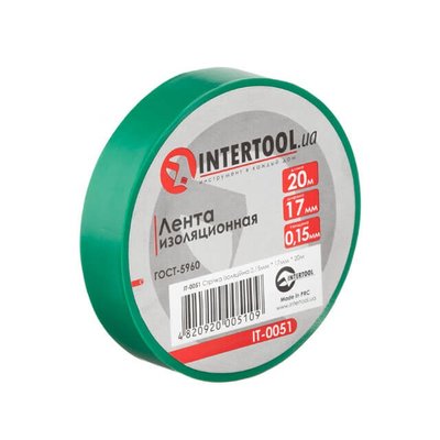 Стрічка ізоляційна, 17 мм * 20 м * 0.15 мм, зелена INTERTOOL IT-0051 IT-0051 фото