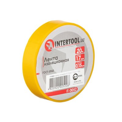 Стрічка ізоляційна 0.15мм*17мм*20м жовта INTERTOOL IT-0052 IT-0052 фото