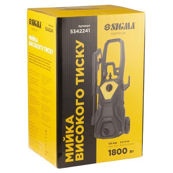 Мойка высокого давления 1800Вт макс. 135бар 5.2л/мин шланг 5.5м SIGMA (5342241) 5342241 фото