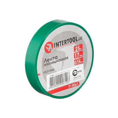 Стрічка ізоляційна, 17 мм * 25 м * 0.15 мм, зелена INTERTOOL IT-0061 IT-0061 фото