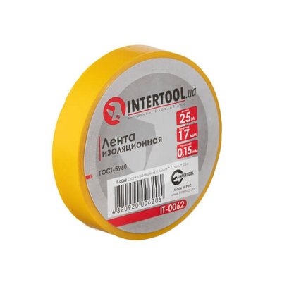 Стрічка ізоляційна, 17 мм * 25 м *0,15 мм, жовта INTERTOOL IT-0062 IT-0062 фото