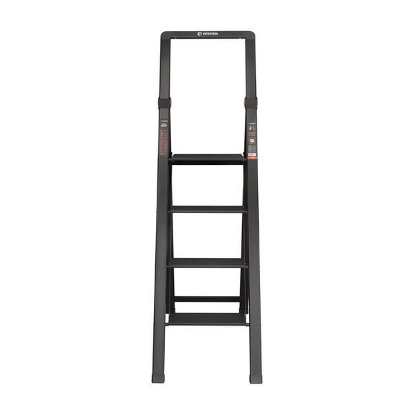 Лестница алюминиевая "Black Slim", 4 ступени, высота верхней ступени&nbsp;912 мм, 150 кг&nbsp;STORM INTERTOOL LT-5004 LT-5004 фото