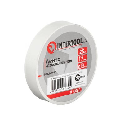 Стрічка ізоляційна, 17 мм * 25 м *0,15 мм, біла INTERTOOL IT-0063 IT-0063 фото