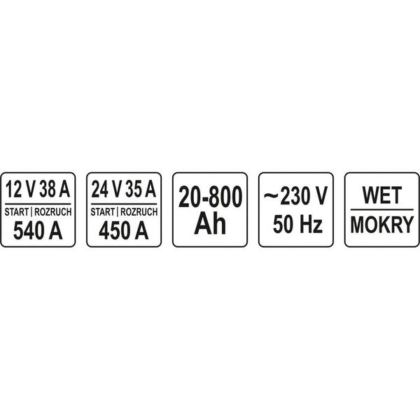 Пуско-зарядний пристрій акумулятор 12/24 В, 60-540 А, 20-800 Аh, 230 В, YATO YT-83062 YT-83062 фото