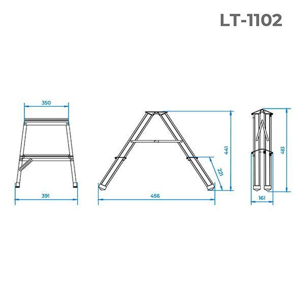 Стремянка алюминиевая 2 ступени, высота 440 мм INTERTOOL LT-1102 LT-1102 фото