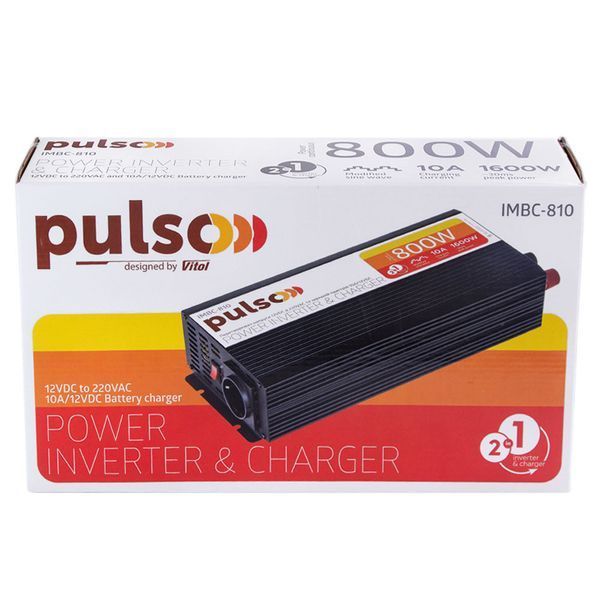 Перетворювач напруги/Зарядн. пристрій PULSO IMBC-810/12V-220V/800W/10A/мод.хвиля/клеми IMBC-810 фото