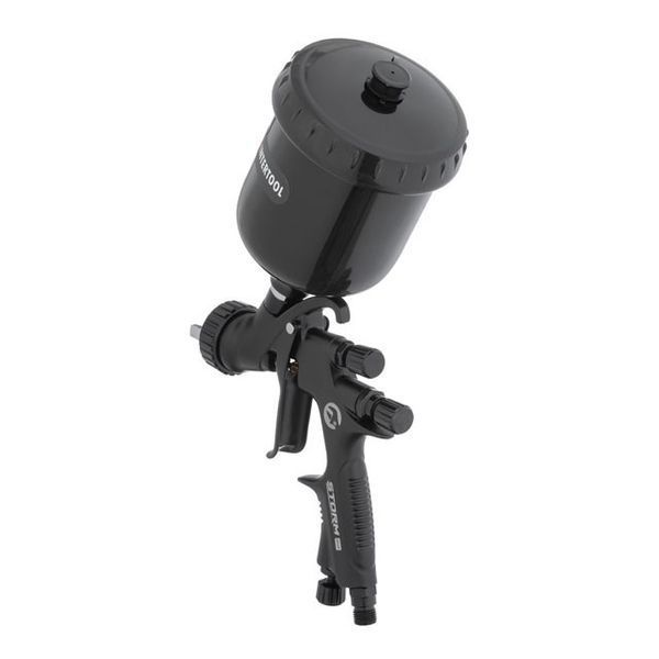 Краскопульт пневматический HVLP BLACK M-DIAMOND профессиональный, форсунка 1.3мм, верхний пластиковый бачок 600мл STORM INTERTOOL PT-0163 PT-0163 фото