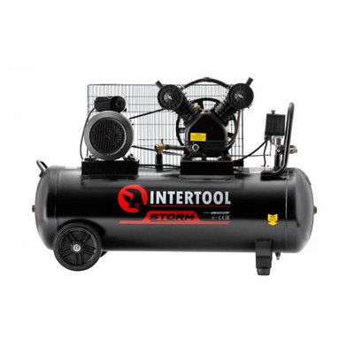 Компресор 100 л, 3 кВт, 220 В, 10 aтм, 500 л/хв., 2 циліндри, STORM INTERTOOL PT-0014 PT-0014 фото