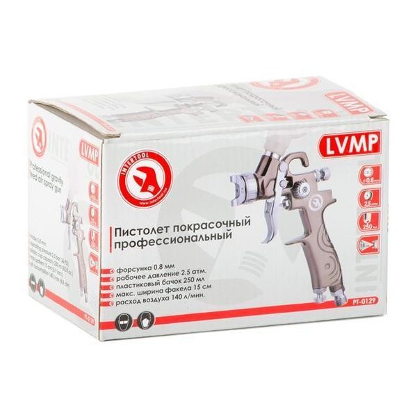 Фарбопульт пневматичний LVMP MINI, форсунка 0.8 мм, верхнiй пластиковий бачок 250 мл, 2-2.5 бар INTERTOOL PT-0129 PT-0129 фото