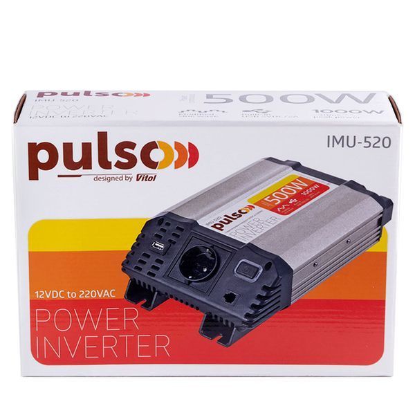 Преобраз. напряжения PULSO/IMU 520/12V-220V/500W/USB-5VDC2.0A/мод.волна/клеммы IMU-520 фото