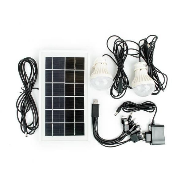 Фонарь аккумуляторный 1 LED 5 W + 22 SMD, выносная солнечная панель, выносная 2 led лампы, кабель для зарядки телефона-планшета INTERTOOL LB-0105 LB-0105 фото