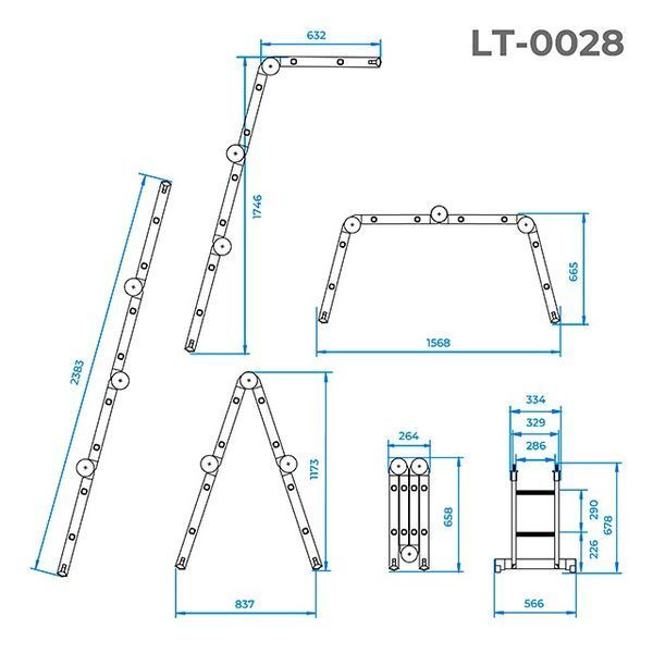 Лестница из алюминия, многофункциональная, трансформер, 4*2, 2,38м INTERTOOL LT-0028 LT-0028 фото
