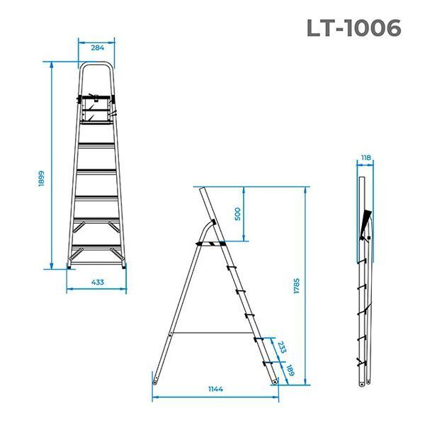 Стремянка из алюминия, 6 ступеней, высота до платформы 1280 мм INTERTOOL LT-1006 LT-1006 фото