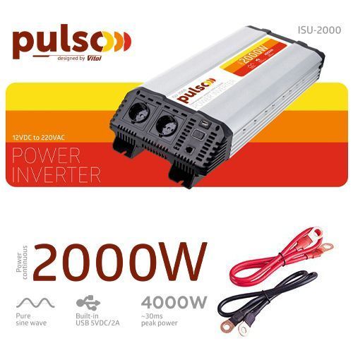 Преобраз. напряжения PULSO/ISU-2000/12V-220V/2000W/LCD/USB-5VDC2.0A/син.волна/клеммы ISU-2000 фото