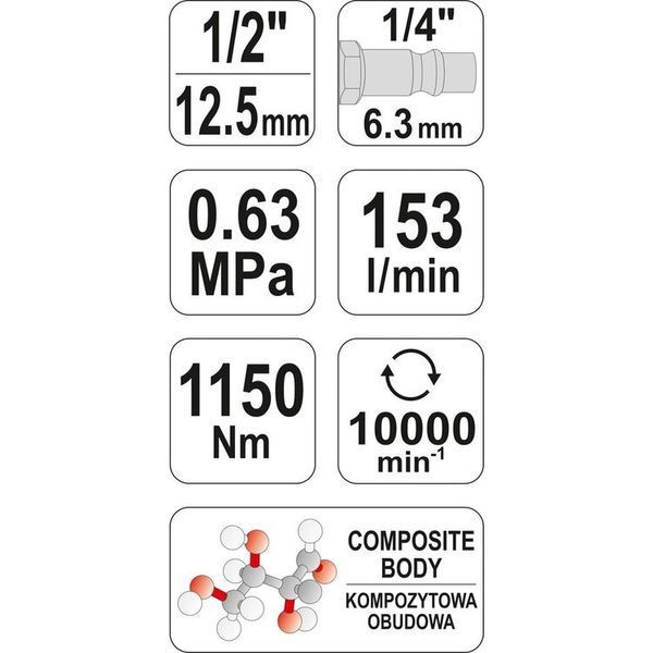 Шлифмашина пневматическая, угловая со шпинделем &Oslash; = 6 мм, &Oslash; = 1/4 ", 6.3 Bar, 113 л / мин, YATO YT-09676 YT-09676 фото